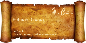 Hohman Csaba névjegykártya